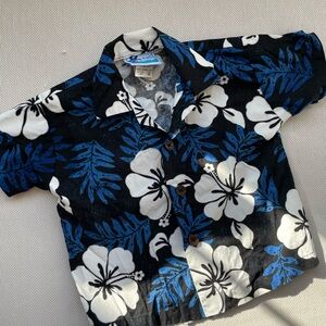 Vintage Kids Hawaiian Floral Shirt - Blue and White